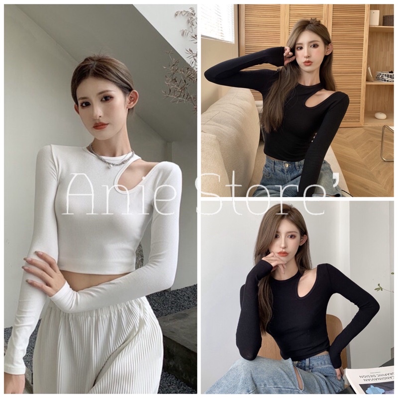 Áo Thun Body Dài Tay Khoét 1 Bên Vai 🦋 Áo Phông Nữ Dáng Ôm Dài Tay Borip 2 Màu 🦋 | BigBuy360 - bigbuy360.vn