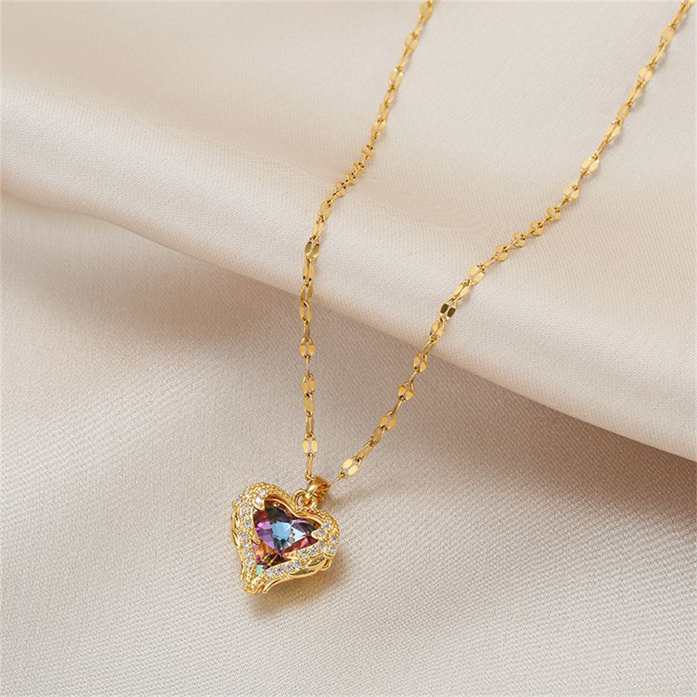 Vòng cổ Thép Titan Mặt Trái Tim Đính Đá Zircon Sang Trọng Cho Nữ