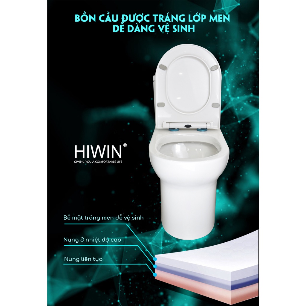 Bồn cầu sứ nguyên khối tráng men chống bám bẩn cao cấp HIWIN MT-5015