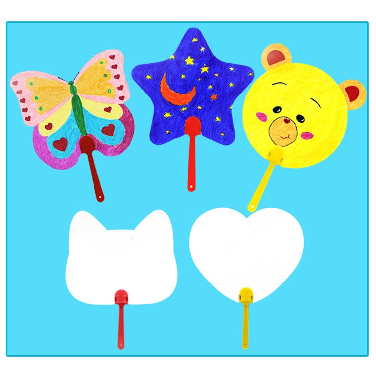 Quạt giấy trơn nhiều hình ngộ nghĩnh bé tự do sáng tạo vẽ, tô màu