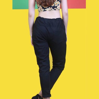 Quần Baggy Lưng Thun Nữ Trắng Đen
