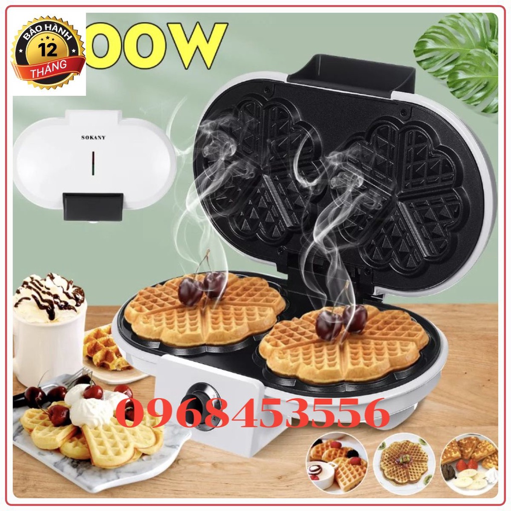 Máy Làm Bánh Waffle, Bánh Tổ Ong, Kẹp Tàn Ong Khuôn Đôi Chính Hãng SOKANY [BH 12 Tháng]
