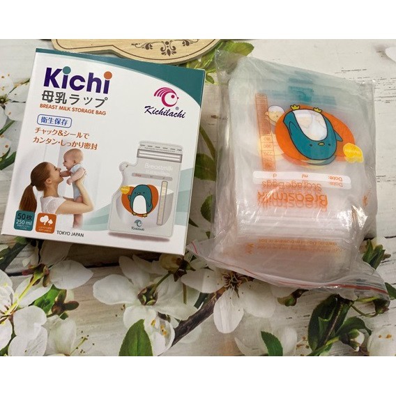 Hộp 50 túi trữ sữa 250ml không BPA, không mùi, 2 khóa zip an toàn cho Bé KICHI KICHILACHI (Hình chim cánh cụt dễ thương)