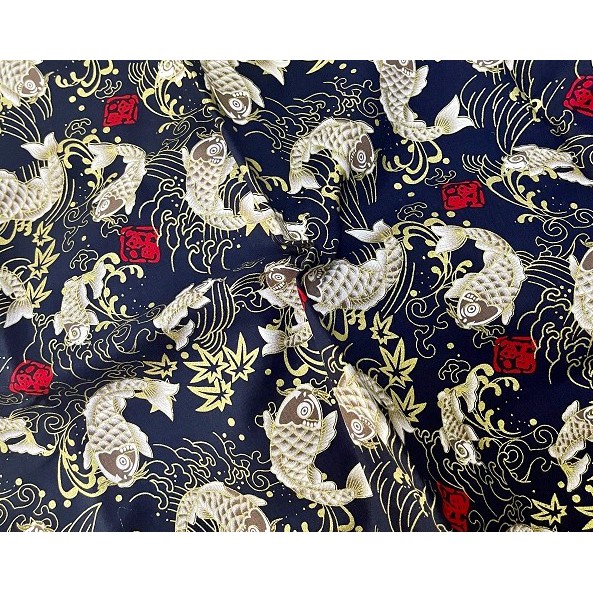 Tấm Vải 100% cotton In Họa Tiết Cá koi Làm Đồ handmade Tiện Dụng