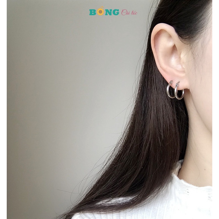 Bông tai titan unisex tròn mắc cài phong cách Hàn Quốc, thép y tế không gỉ bán lẻ 1 chiếc BT60 - khuyên tai BÔNG Cài Tóc