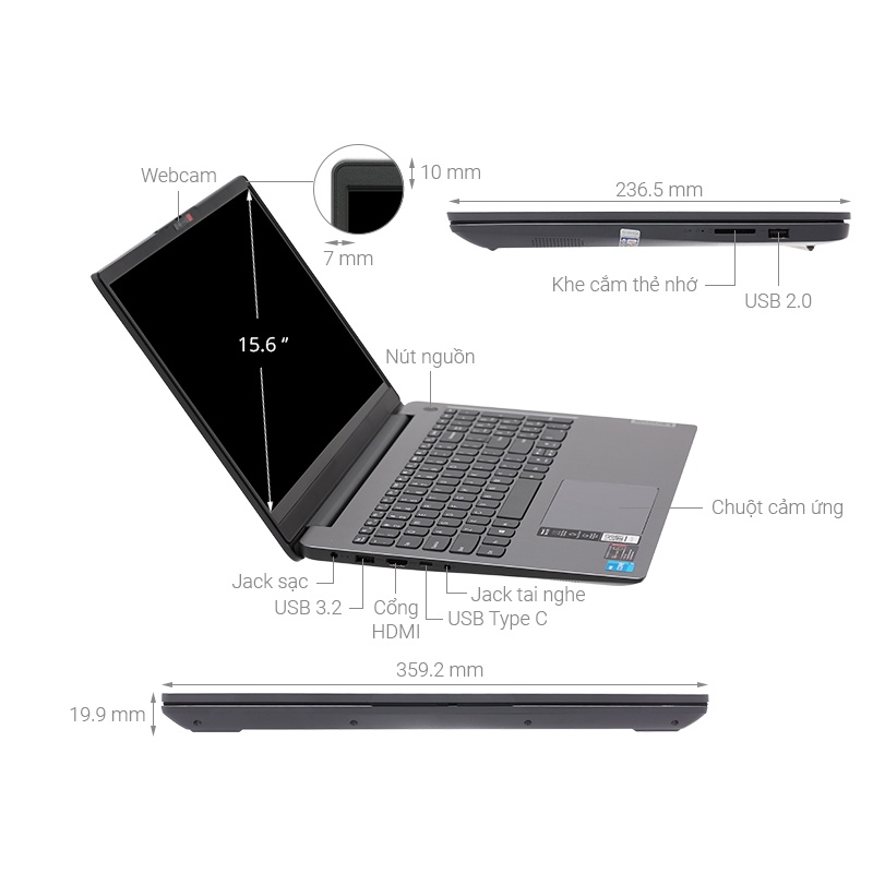 Máy tính xách tay Lenovo ideapad 3- 15ITL6 intel i3-1115G4 3.0GHZ Ram 8GB 256GB SSD Màn hình 15.6'' FHD TN Win 11 Home S