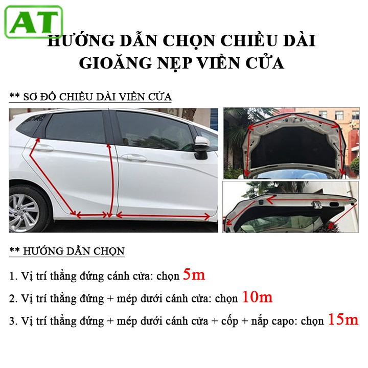 Cuộn 5m Gioăng Cao Su Dán Viền Cửa Xe Ô Tô Xe Hơi Chống Ồn Chống Va Đập