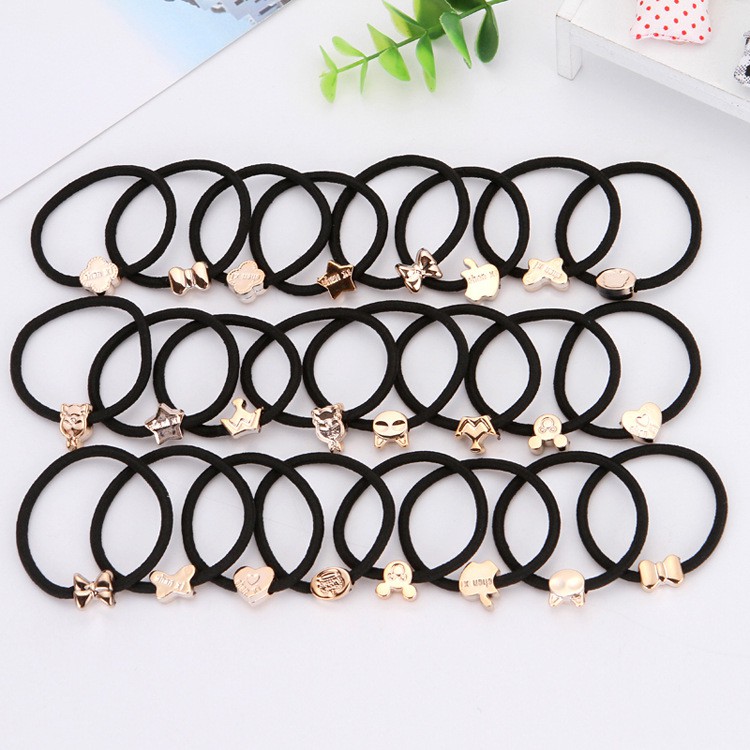 5mm Chun buộc tóc tròn đen có hạt hoạt hình phụ kiện tóc DIY Handmade