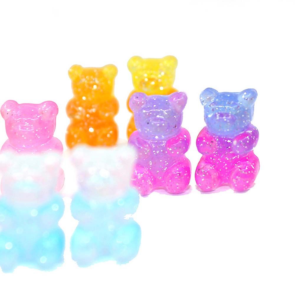 Charm Gấu kẹo dẻo màu ombre nhũ kim tuyến không khoen/ Gummy Bear/ Gấu gummy màu ombre