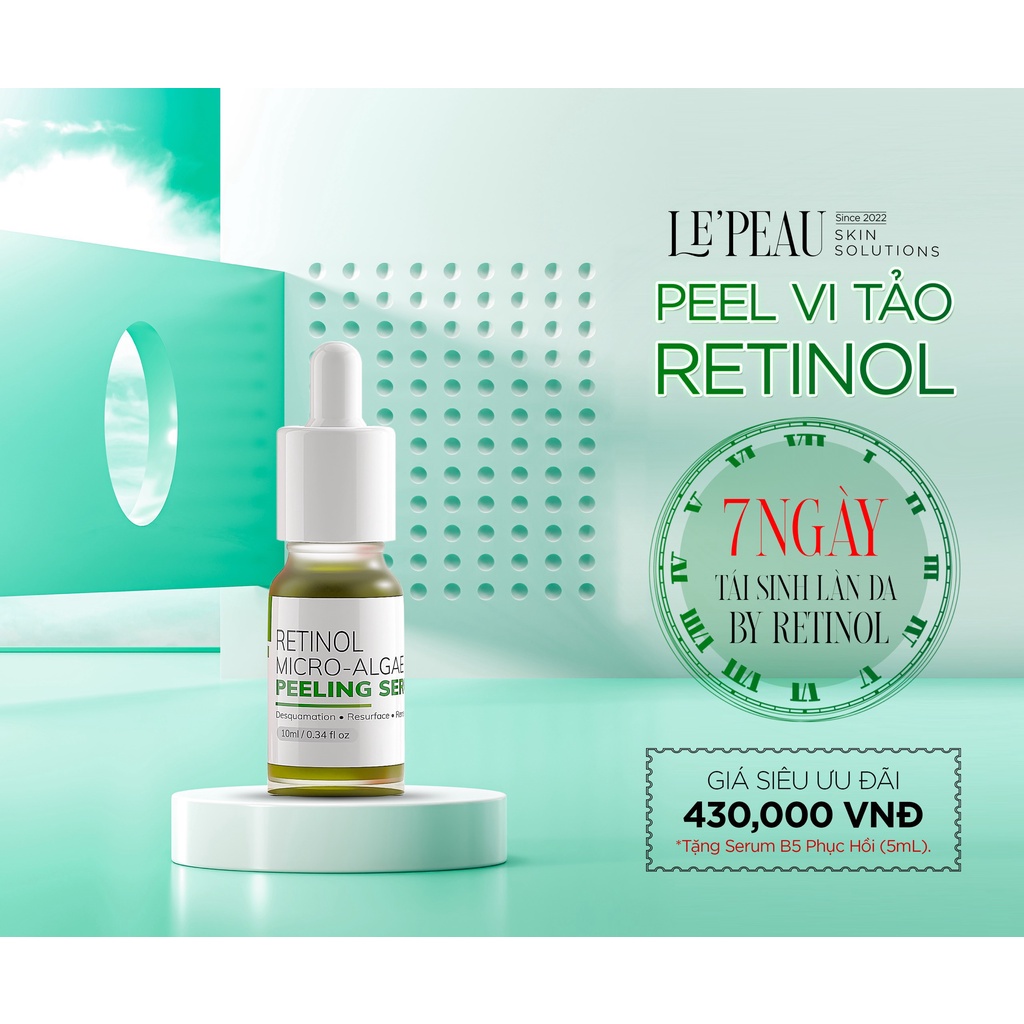 Peel da vi tảo, retinol, tái tạo thay da sinh học tại nhà LE'PEAU 30ml, tặng kèm serum B5 phục hồi