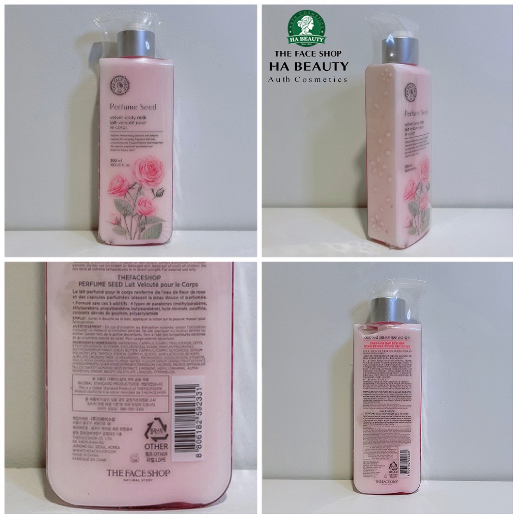 Sữa dưỡng thể dưỡng ẩm tốt trắng da thơm lâu hương nước hoa hồng The Face Shop Perfume Seed Velvet Body Milk 300ml