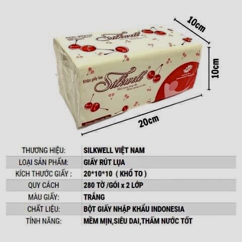 Khăn giấy ăn rút lụa Silkwell 280 tờ 2 lớp Cherry mềm mịn không tẩy trắng