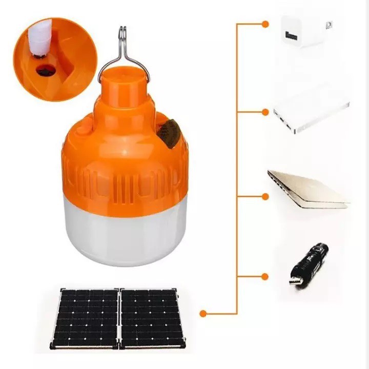 Bóng Đèn Tích Điện 100W có móc treo tiện lợi 3 chế độ sáng dùng cho gian hàng, quán vỉa hè mất điện