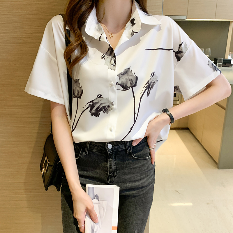 Áo Sơ Mi Voan Ngắn Tay In Họa Tiết Hoa Thanh Lịch Dành Cho Nữ | BigBuy360 - bigbuy360.vn