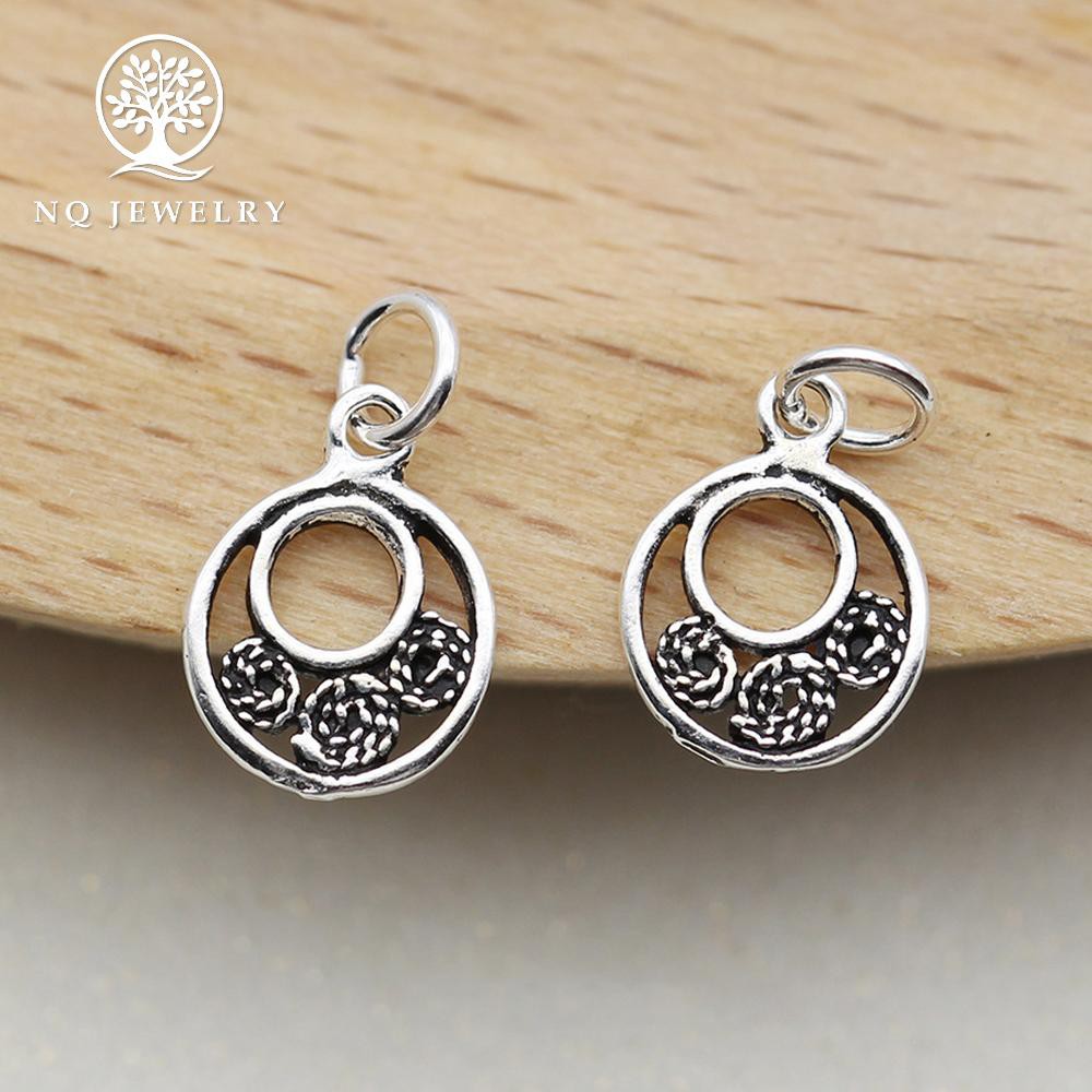 Combo 5 charm bạchình tròn 3 bông hoa treo 7.3*9.8mm - NQ Jewelry