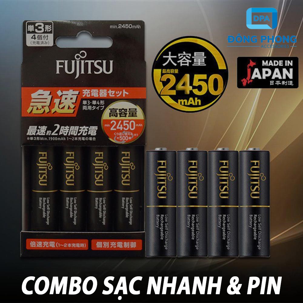 Bộ Sạc Nhanh Fujitsu FCT344 Kèm 4 Viên Pin AA 2450mAh Chính Hãng