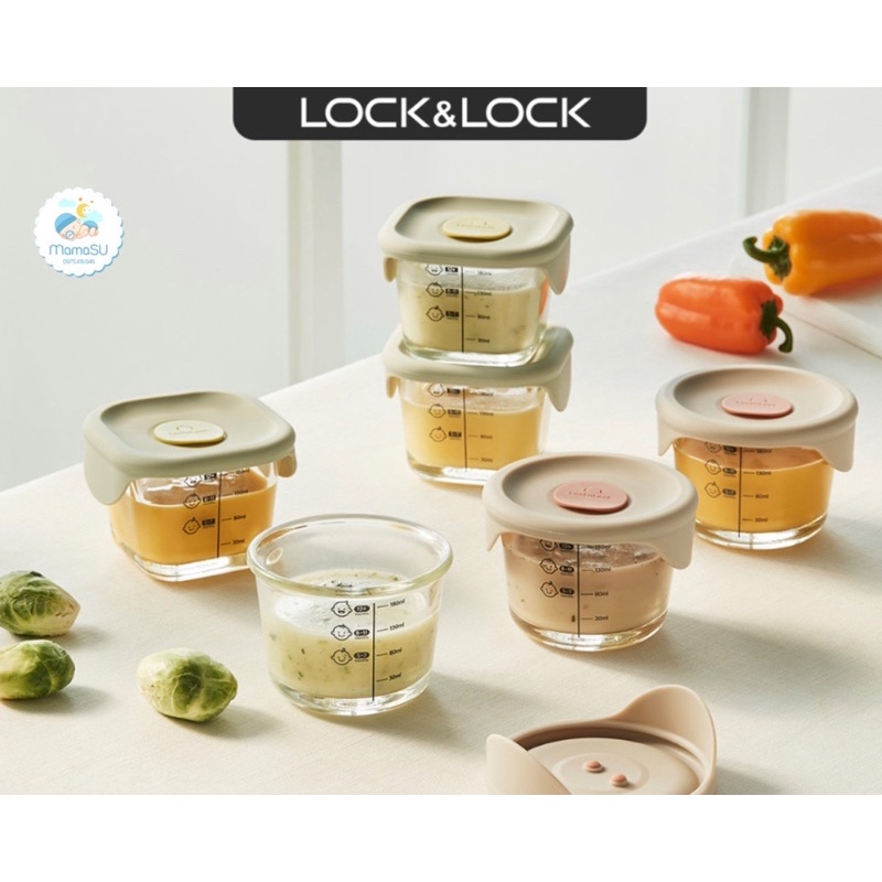 Bát thuỷ tinh đựng đồ cho bé ăn dặm Lock &amp; Lock có vạch chia ml - Hộp trữ đông thực phẩm có nắp cho bé và gia đình 230ml