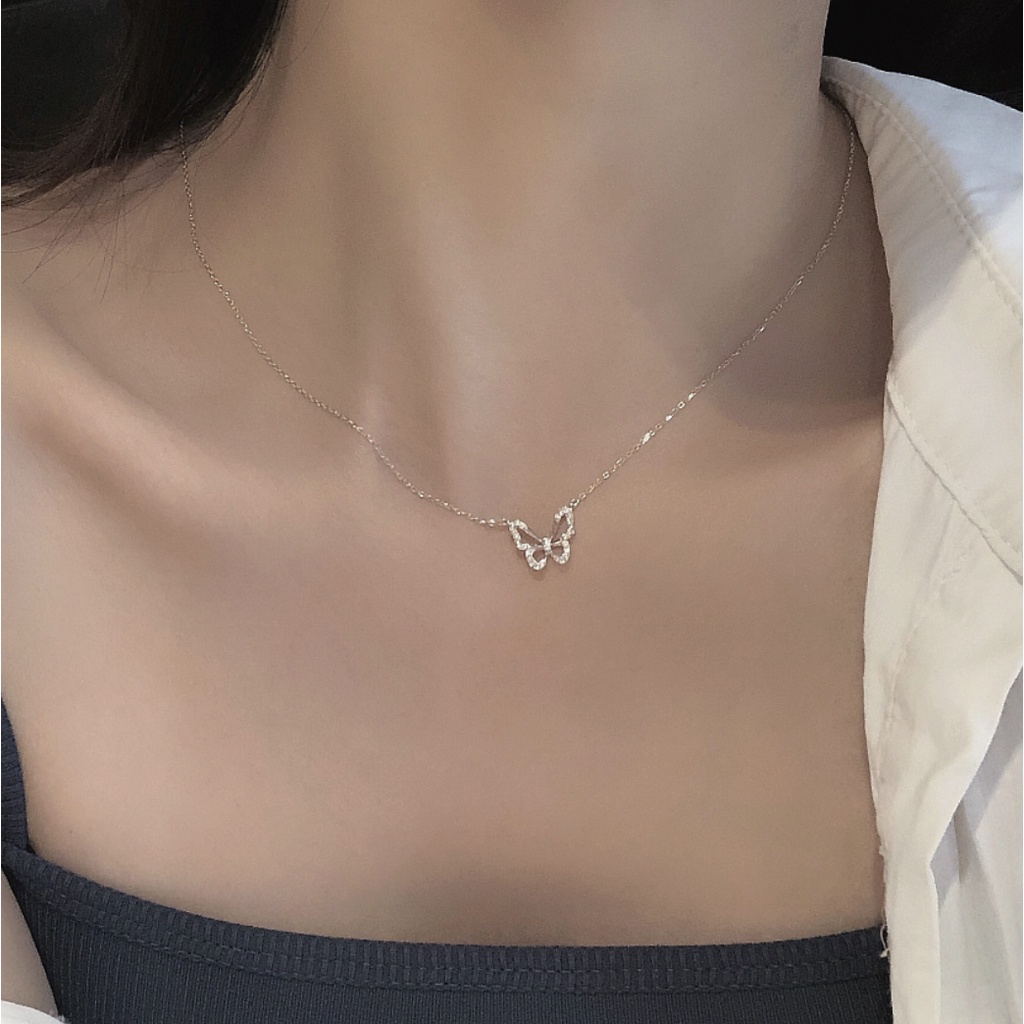 Dây chuyền vòng cổ nữ mạ bạc đính đá trắng mặt nhỏ đáng yêu phong cách Hàn Quốc cá tính độc lạ Boho