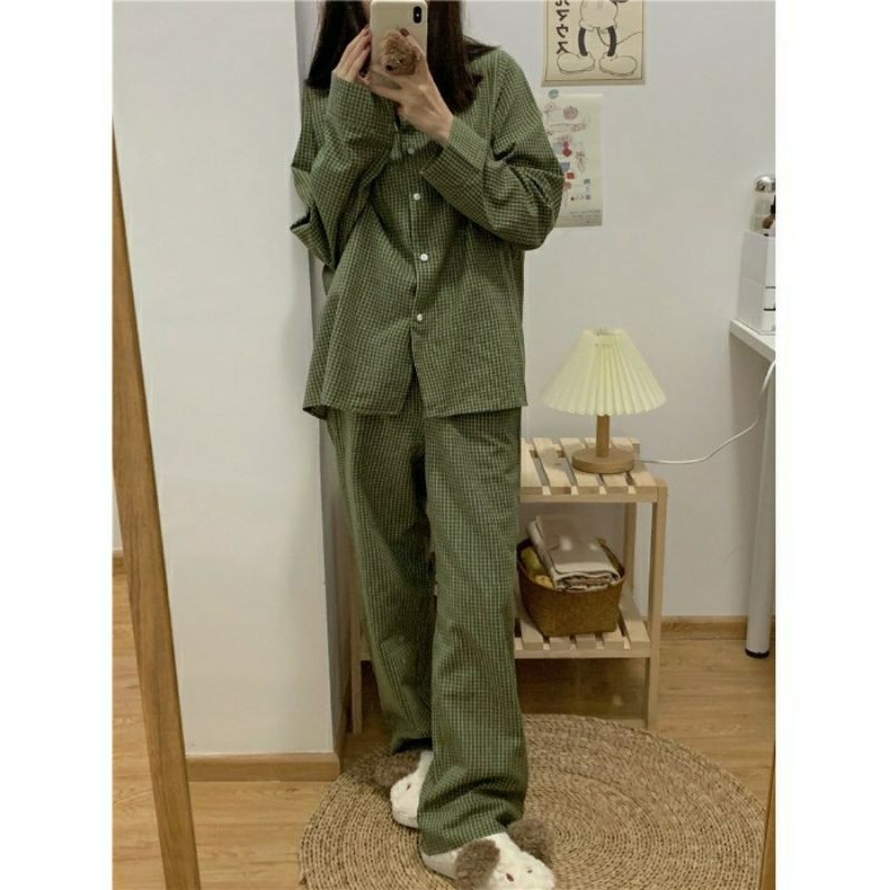 Bộ ngủ / mặc nhà pijama caro dài ulzzang order