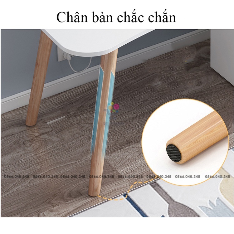 Bàn làm việc bền bỉ màu trắng gỗ MDF cao cấp, bàn học chân gỗ tự nhiên chắc chắn tích hợp hộc tủ để đồ tiện lợi