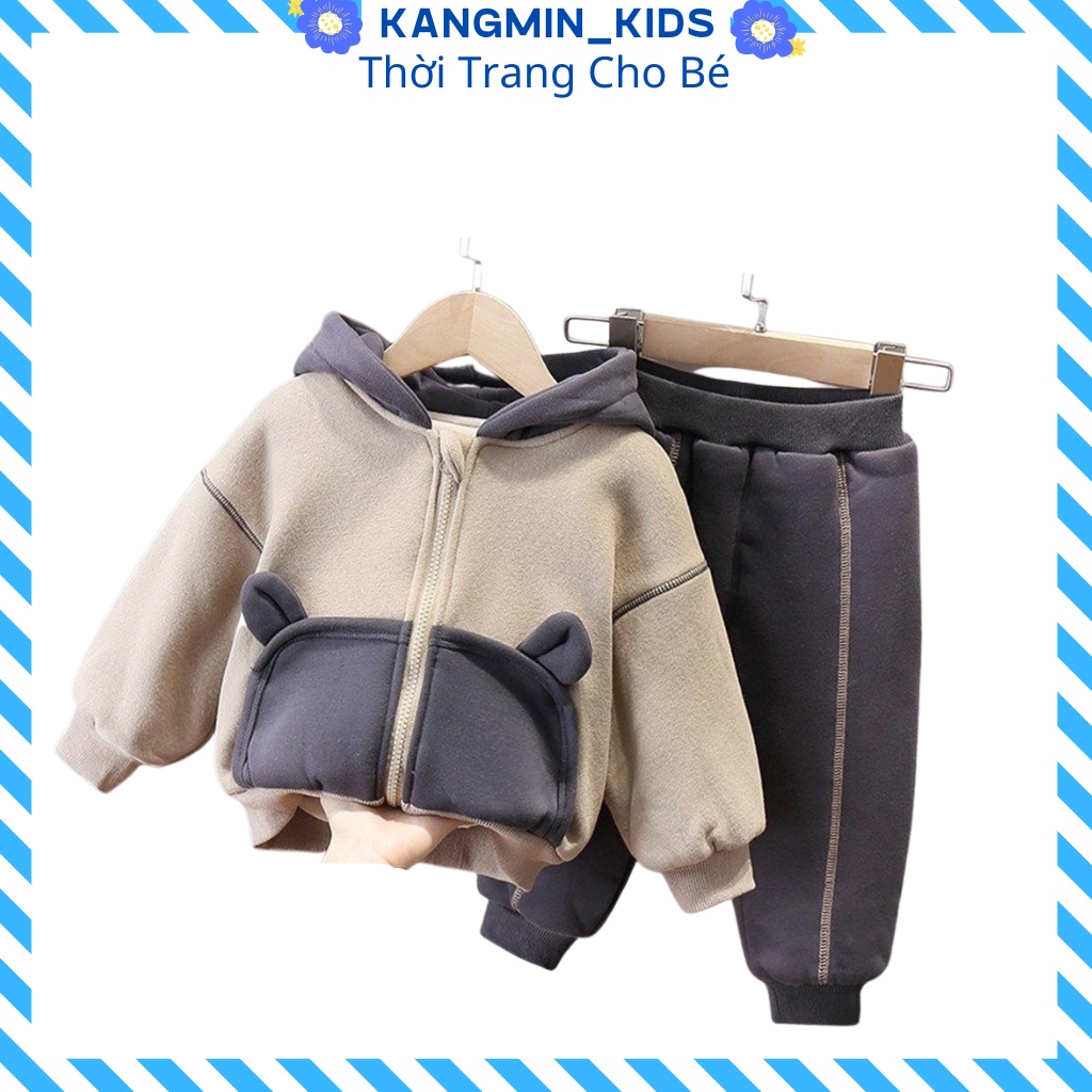 Đồ bộ nỉ bé trai Hàn Quốc Kangmin kids ,bộ nỉ bông cho bé trai bé gái NG08, quần áo nỉ bé trai bé gái từ 6-27kg