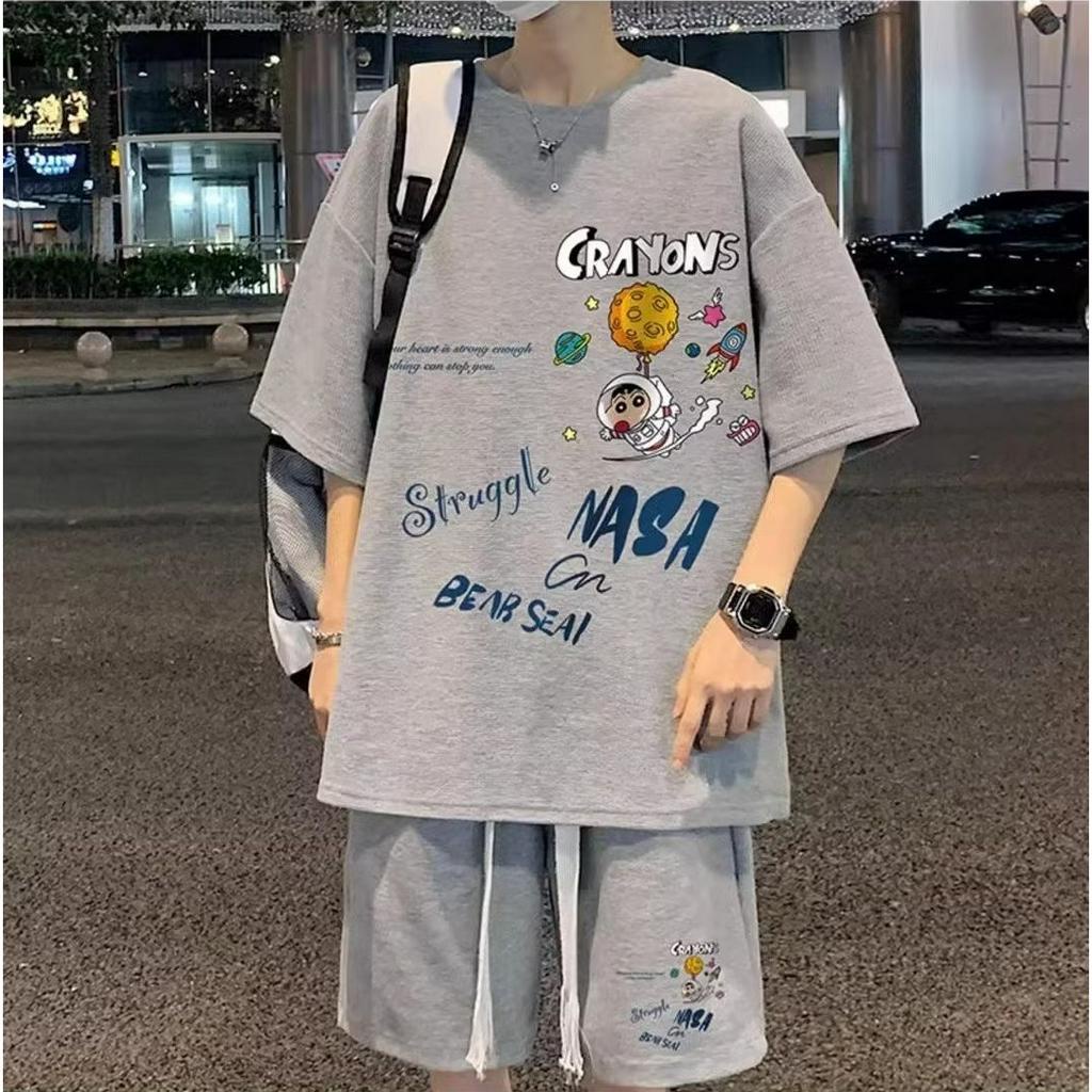 Bộ Đồ Thể Thao Ngắn Tay Dáng Rộng Size Lớn 4 Màu Cá Tính Theo Phong Cách Mùa Hè Dành Cho Nam / Size M-5XL