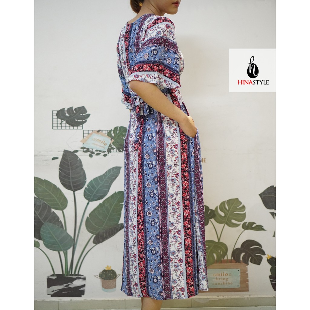 Đầm Hinastyle maxi thổ cẩm tay bèo