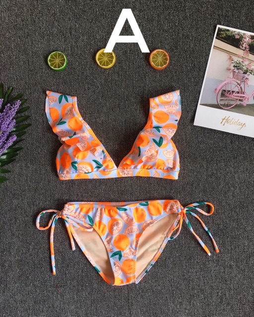 (Mẫu mới) bikini đồ bơi hoạ tiết cam dễ thương nhiều kiểu dáng