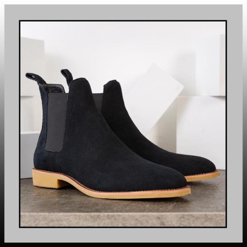 Chelsea boots thời trang nam da lộn màu đen đế tăng 3.5cm chiều cao ;;