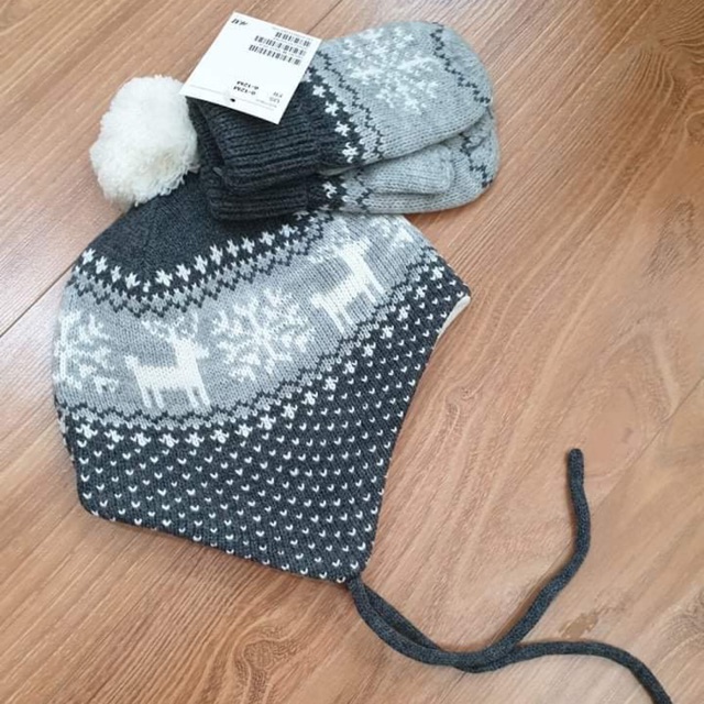 Set mũ len kèm găng tay len HM/Authentic size 6-12m có sẵn