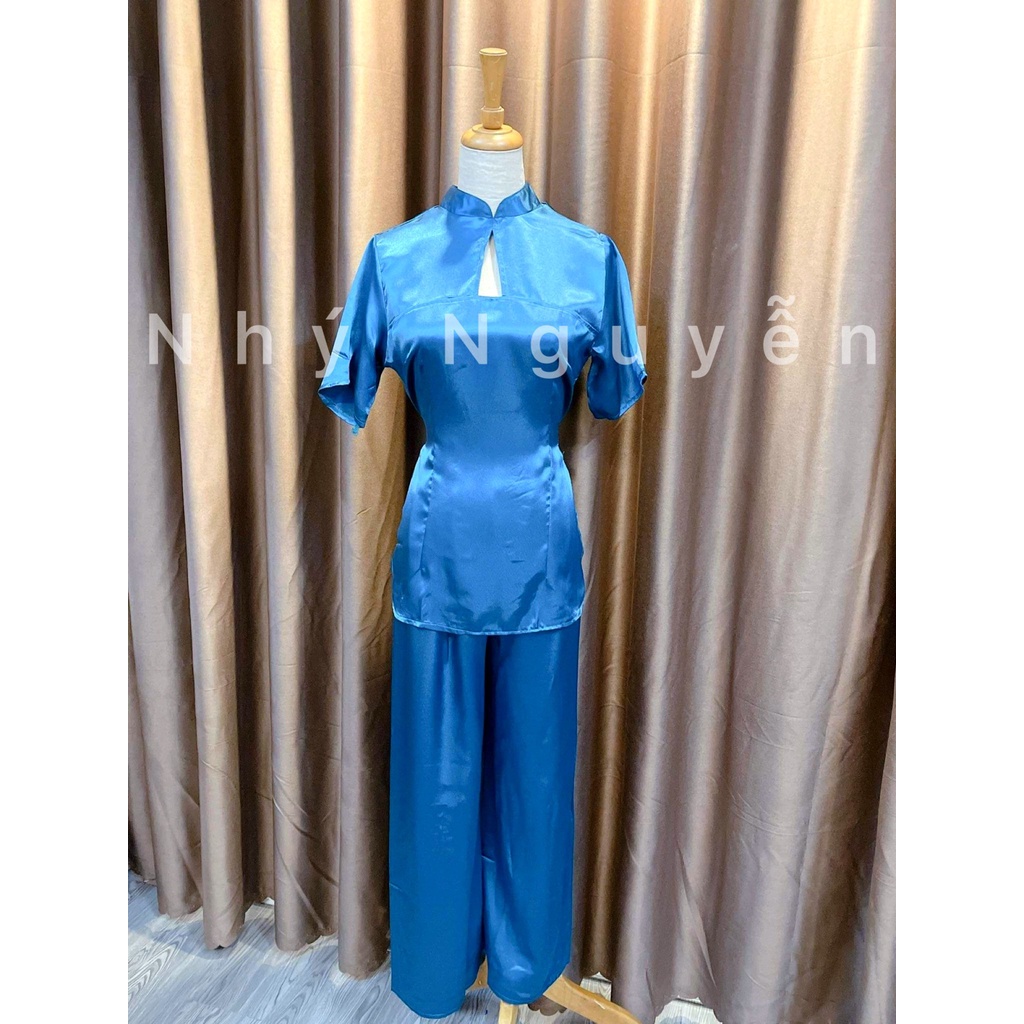 Đồ Lam Đi Chùa Nữ Cổ Giọt Nước Kèm Dây Cột Eo MÀU XANH