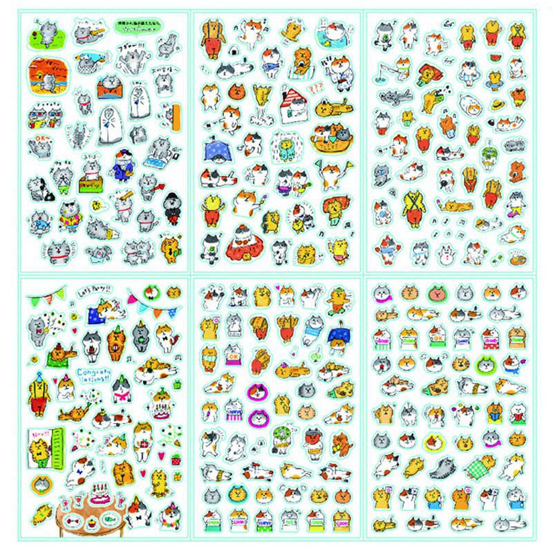 Bộ 6 tờ sticker hình mèo