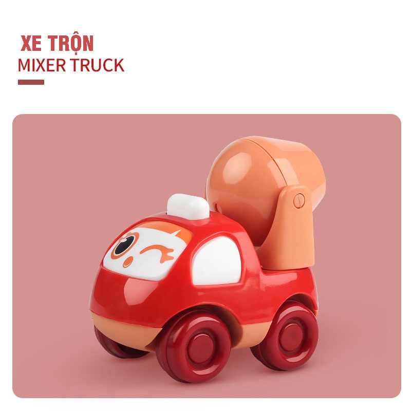 Bộ đồ chơi ô tô quán tính mi ni hoạt hình mô tả xe công trình, xe kỹ thuật, xe thang, xe cứu hộ đẹp và dễ thương
