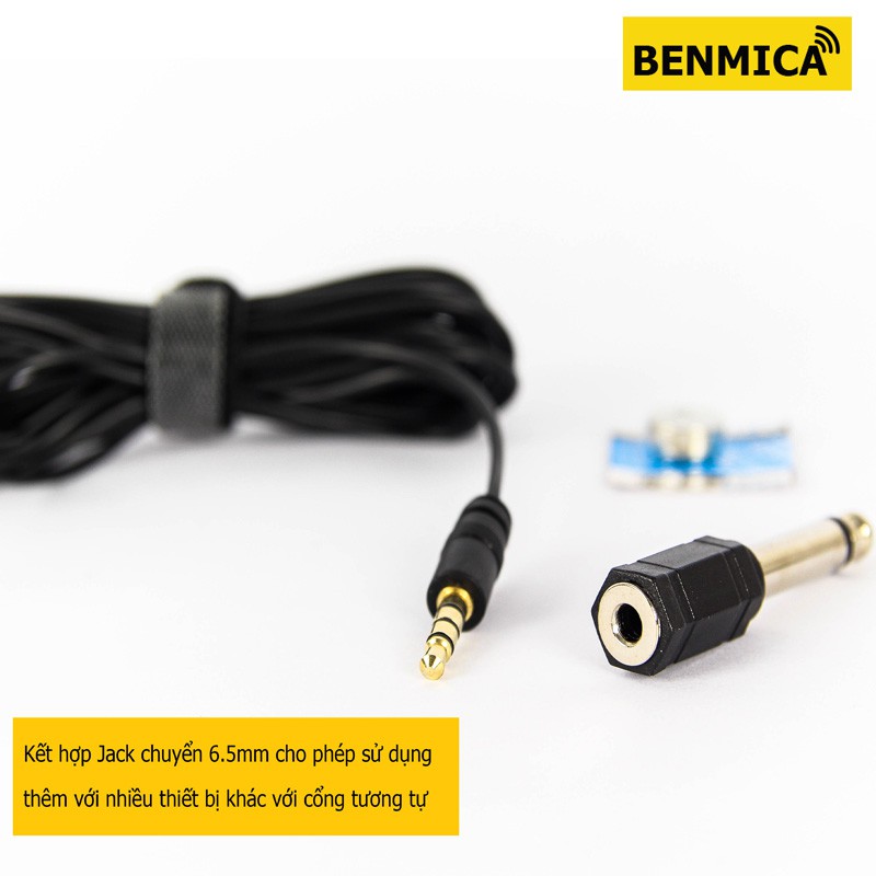 Micro thu âm cài áo Benmica B1 cho điện thoại, máy ảnh, máy quay, máy tính - Hàng chính hãng