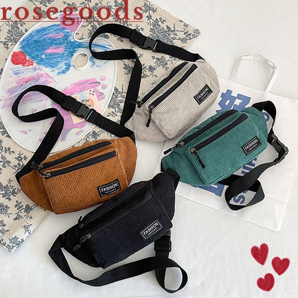 ☆ROSE☆ Women Female Chest Bag Small Ladies Shoulder Bag Waist Bag Canvas Fashion Corduroy Fanny Pack Crossbody Bags/Multicolor