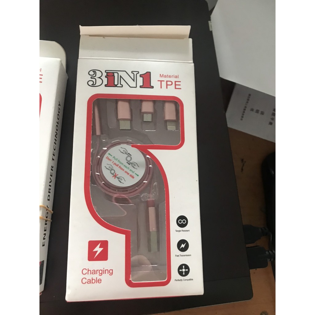 Cáp dây rút 3 đầu sạc tiện lợi