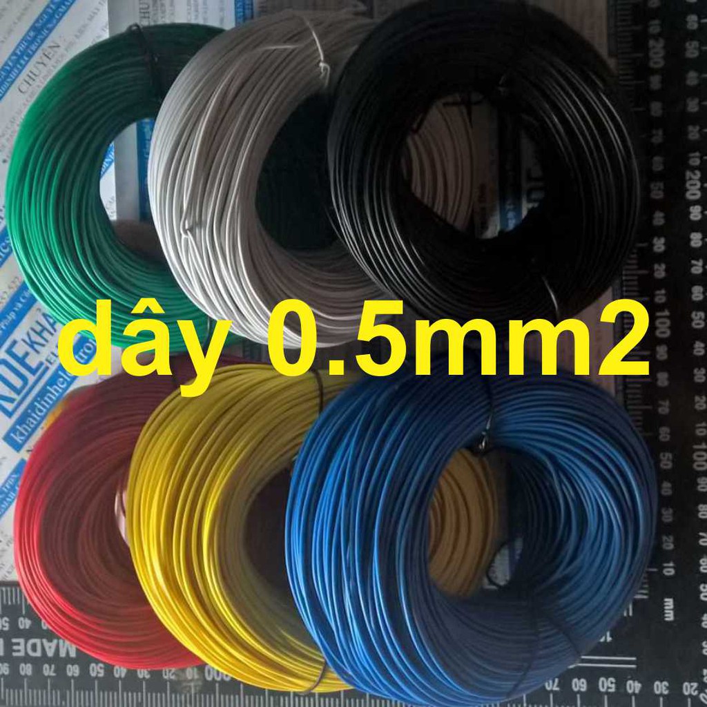 Dây điện đơn RV 0,5mm  có 6 màu đỏ/đen/lục/trắng/dương/vàng kde1679