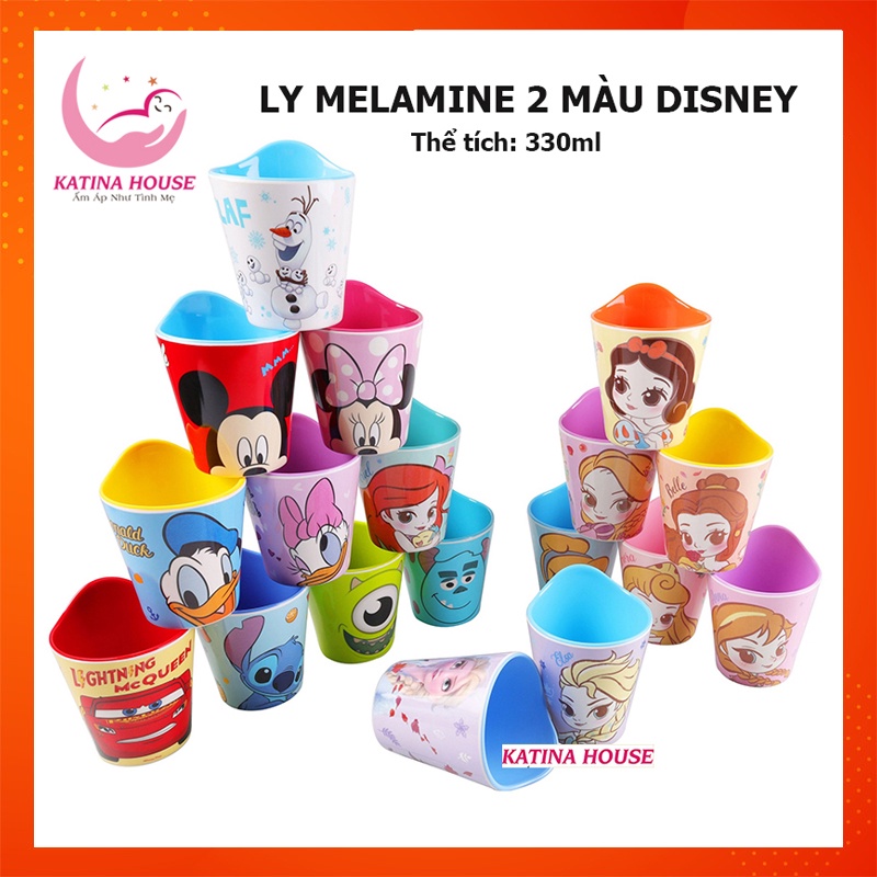 Ly uống nước cho bé thương hiệu Disney, chất liệu melamine 2 màu dày dặn, an toàn sử dụng