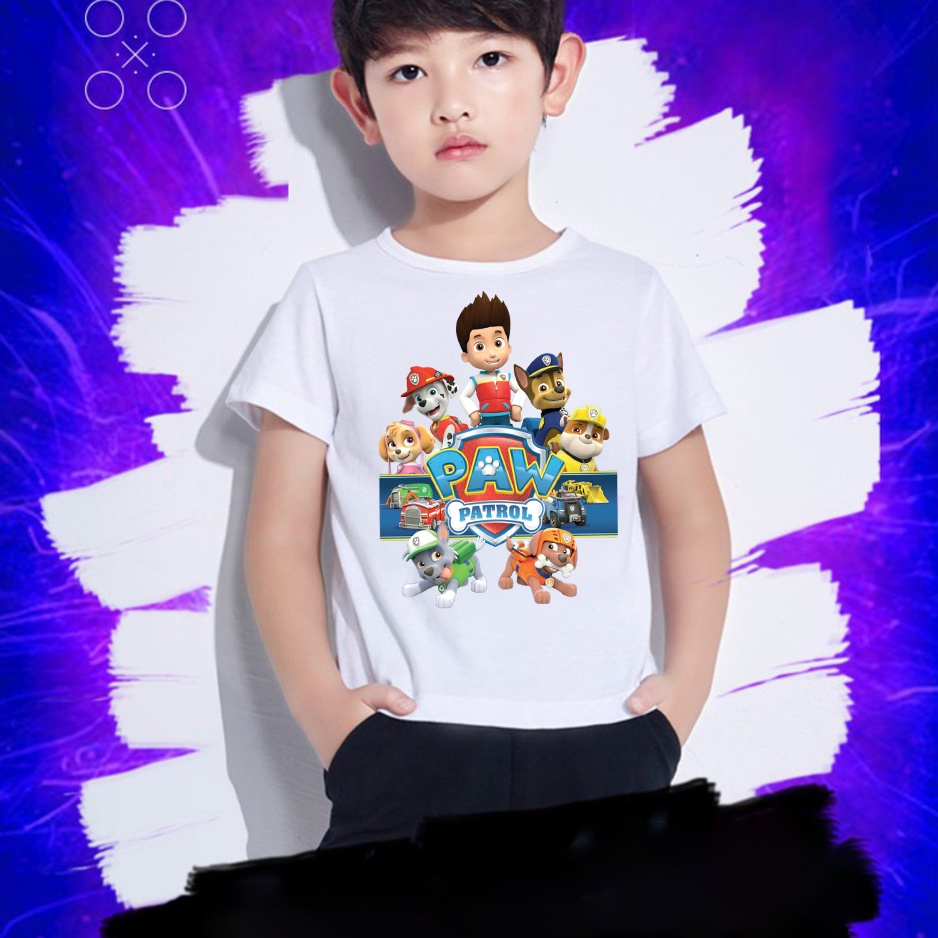 Áo thun cho bé trai bé gái vải cotton form rộng màu trắng Hạ Băng Designs - Paw Patrol