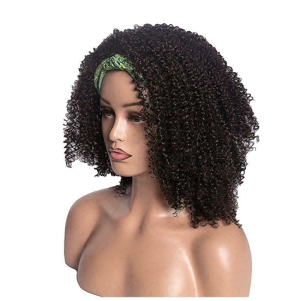 Headband Wig Afro Kinky Curly Short Hair Headwrap Black Wig For Women Turban E4X7