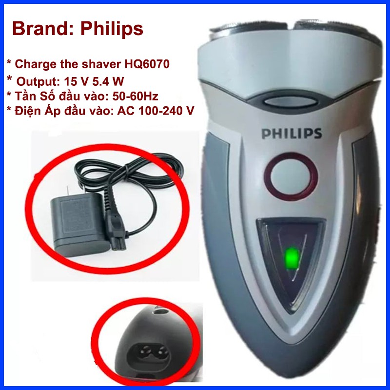 Bộ sạc máy cạo dâu Philips HQ6070, jack 2 chân, sạc siêu nhanh 15V 5.4W !!