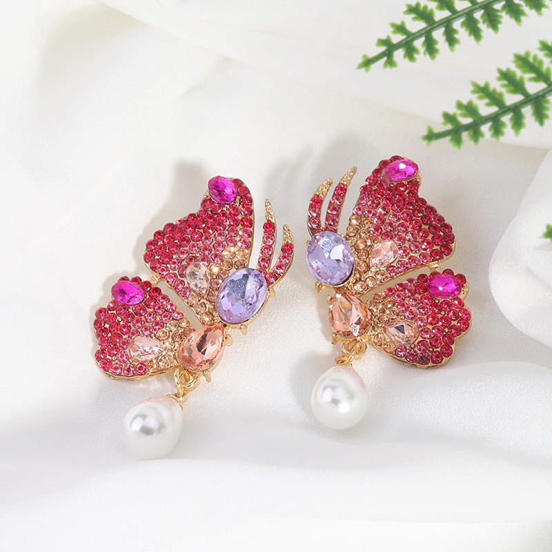PINKDUDU Bông Tai Dáng Dài Hình Bướm Đính Đá Pha Lê Nhiều Màu Thời Trang Cho Nữ PD211