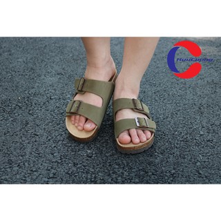 Dép xăng đan cao cấp - da bò, đế trấu - unisex - xanh