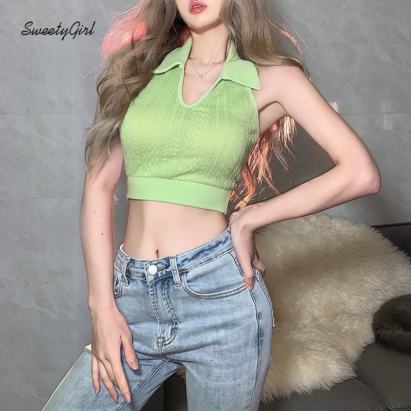 Áo Dệt Kim Cổ Chữ V Hở Lưng Màu Sắc Đơn Giản Dành Cho Nữ