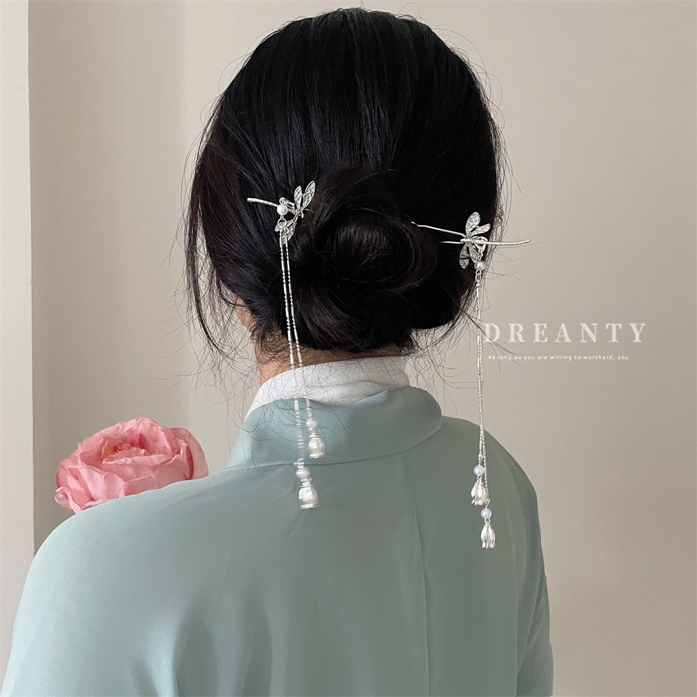 Trâm Cài Tóc Hình Chuồn Chuồn Đính Ngọc Trai Phong Cách Trung Hoa Mới