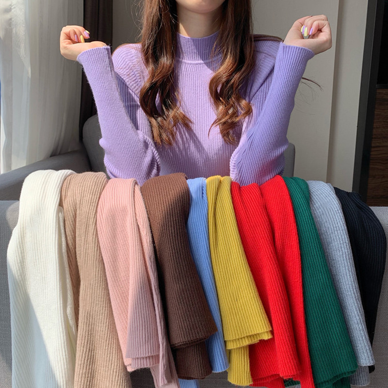 Áo dệt kim tay dài nhiều màu sắc thời trang phong cách Hàn Quốc