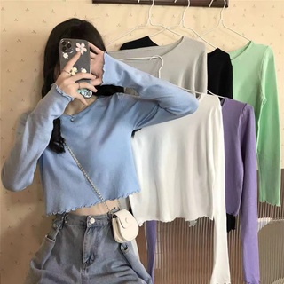 Áo thun cotton tay dài màu trơn thời trang cho nữ