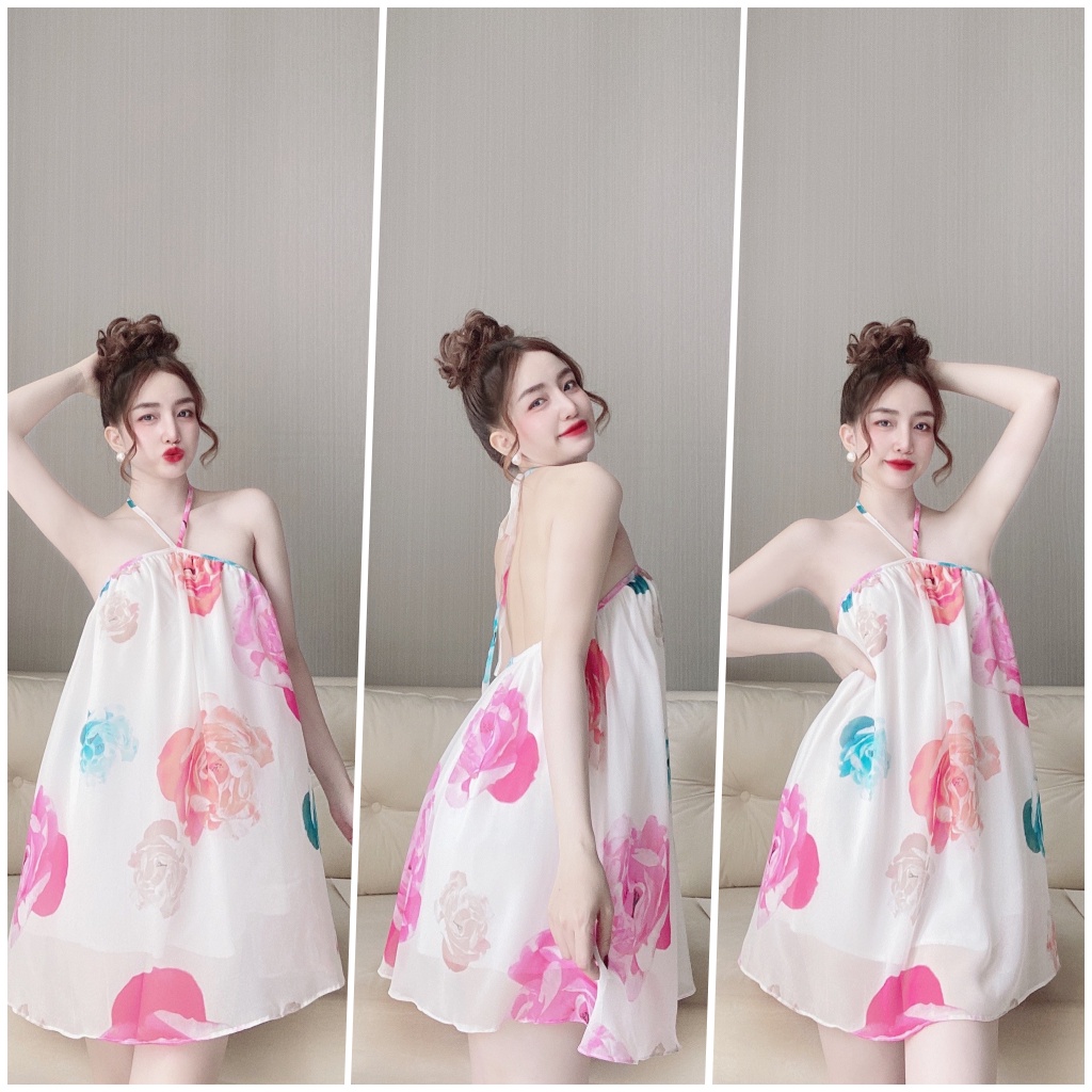 Váy ngủ sexy ❣️FREE SHIP❣️ Váy yếm voan Có lót + quần &lt;65kg