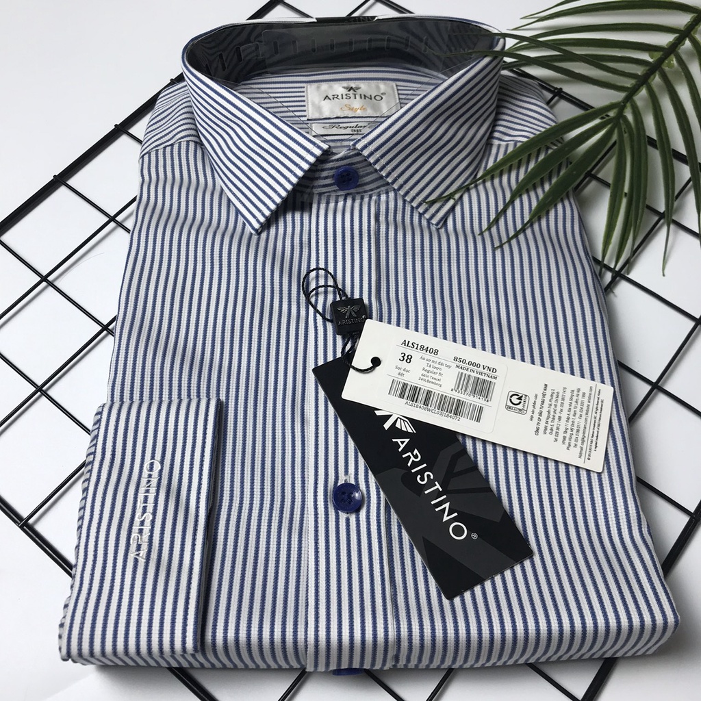 Áo sơ mi dài tay Aristino vải tencel siêu mềm mịn họa tiết sọc kẻ tà lượn from rộng  ALS18408