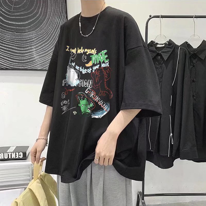 【M-8XL】Áo Thun Dáng Rộng Phong Cách Đường Phố Hip Hop Thời Trang Mùa Hè Giản Dị Dành Cho Nam Sinh